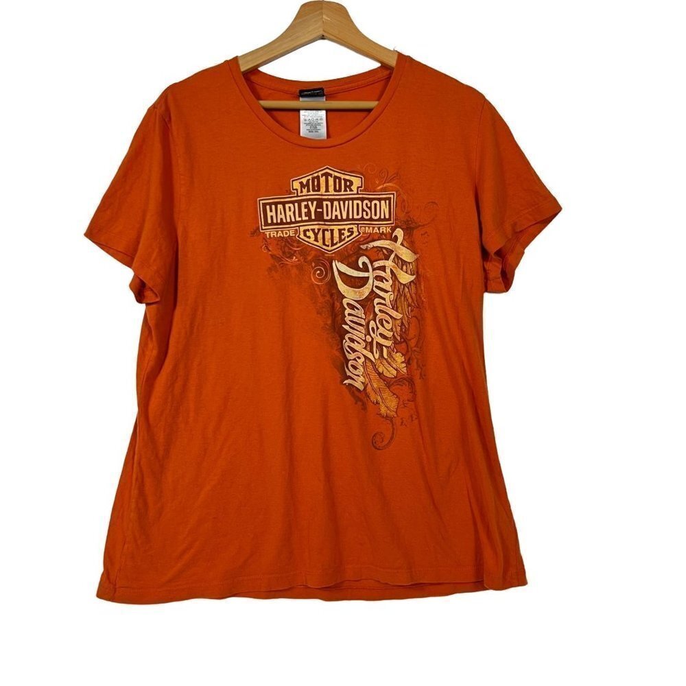 HARLEY Davidson T-Shirt Short Sleeve Orange New Hampshire Motorcycle Tee Large
